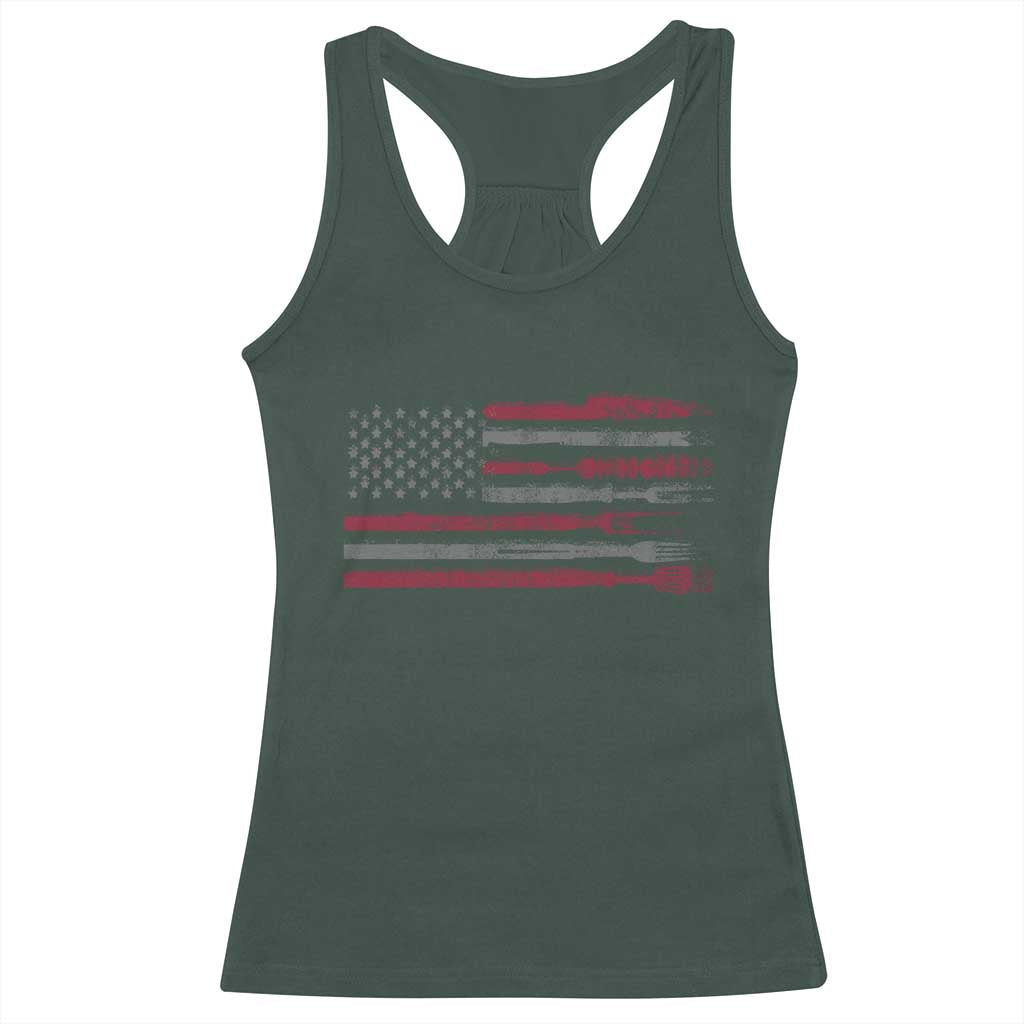 BBQ Racerback Tank Top With Red Line American Flag Meat Smoker Grilling Gifts TS10 Dark Forest Green Print Your Wear