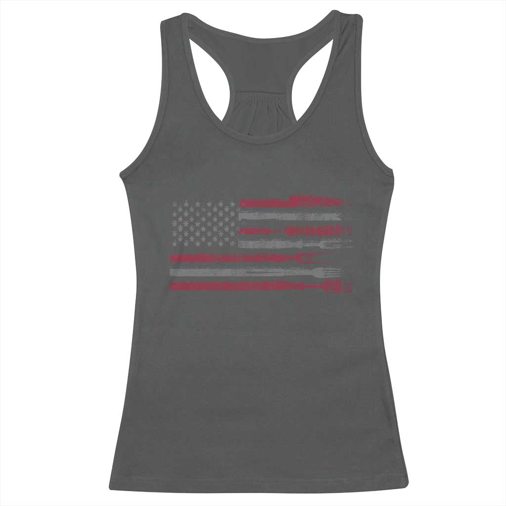 BBQ Racerback Tank Top With Red Line American Flag Meat Smoker Grilling Gifts TS10 Dark Heather Print Your Wear