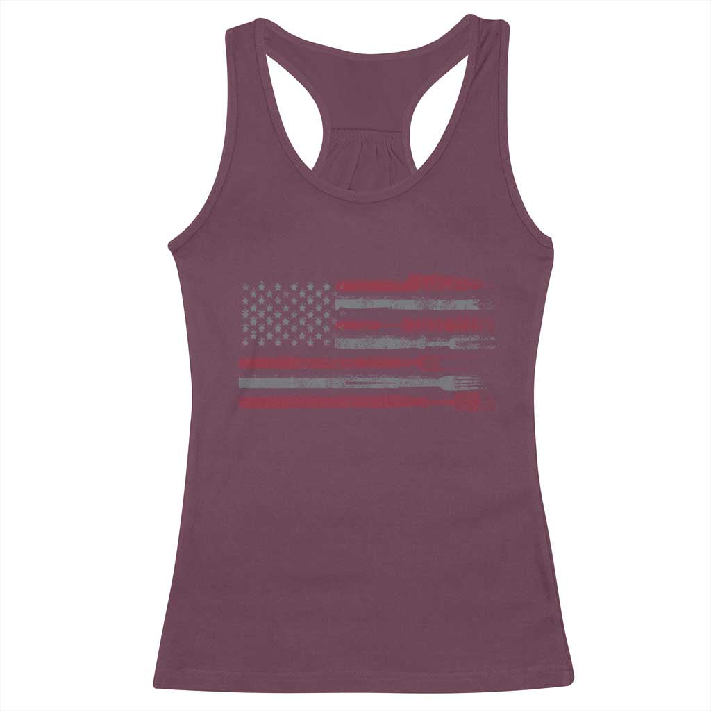 BBQ Racerback Tank Top With Red Line American Flag Meat Smoker Grilling Gifts TS10 Maroon Print Your Wear