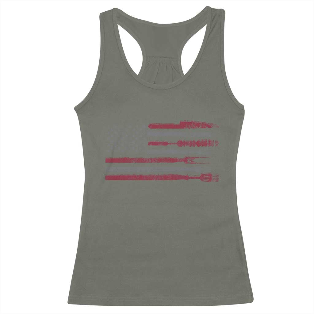 BBQ Racerback Tank Top With Red Line American Flag Meat Smoker Grilling Gifts TS10 Military Green Print Your Wear