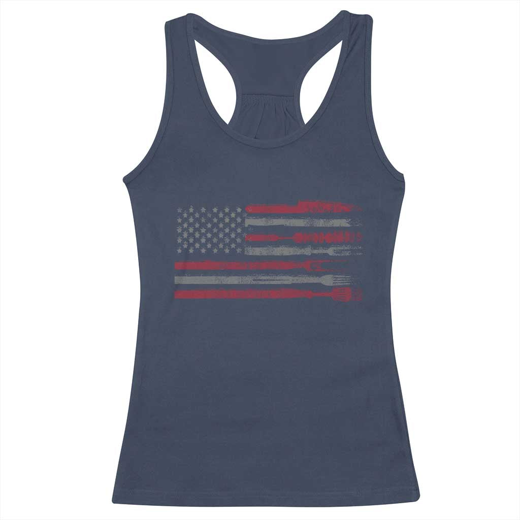BBQ Racerback Tank Top With Red Line American Flag Meat Smoker Grilling Gifts TS10 Navy Print Your Wear