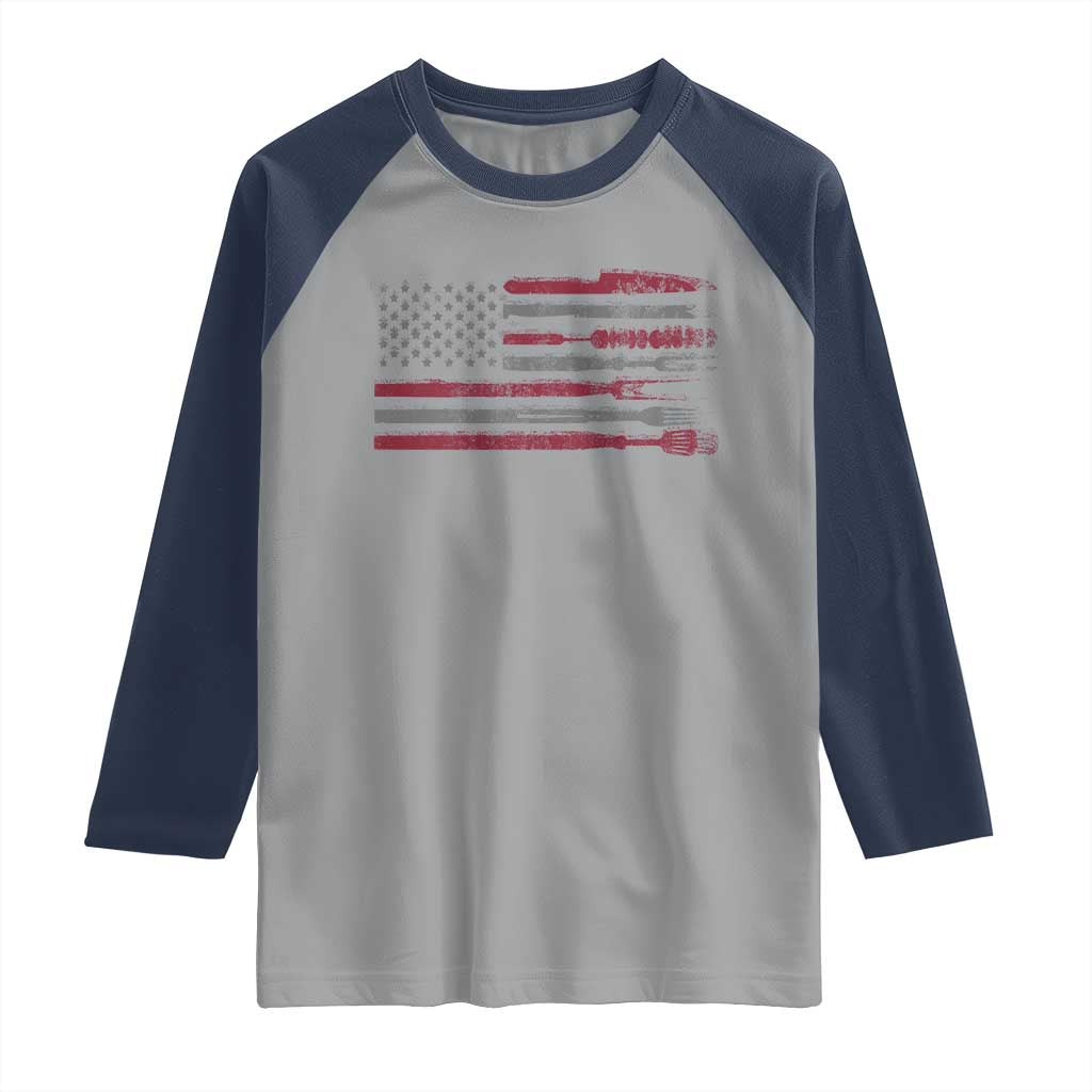 BBQ Raglan Shirt With Red Line American Flag Meat Smoker Grilling Gifts TS10 Sport Gray Navy Print Your Wear