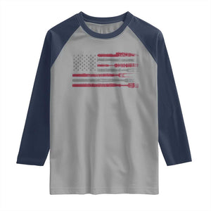 BBQ Raglan Shirt With Red Line American Flag Meat Smoker Grilling Gifts TS10 Sport Gray Navy Print Your Wear