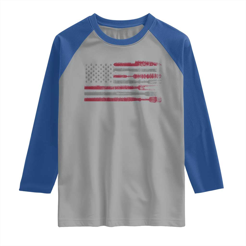 BBQ Raglan Shirt With Red Line American Flag Meat Smoker Grilling Gifts TS10 Sport Gray Royal Print Your Wear
