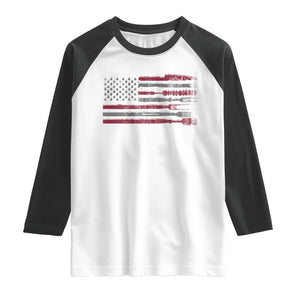 BBQ Raglan Shirt With Red Line American Flag Meat Smoker Grilling Gifts TS10 White Black Print Your Wear