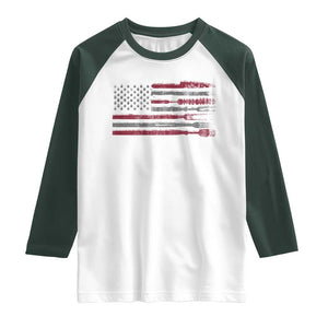 BBQ Raglan Shirt With Red Line American Flag Meat Smoker Grilling Gifts TS10 White Dark Forest Green Print Your Wear