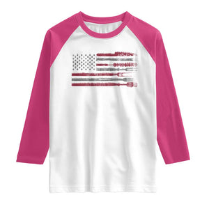 BBQ Raglan Shirt With Red Line American Flag Meat Smoker Grilling Gifts TS10 White Heliconia Print Your Wear