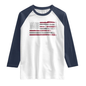 BBQ Raglan Shirt With Red Line American Flag Meat Smoker Grilling Gifts TS10 White Navy Print Your Wear