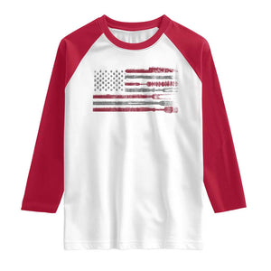 BBQ Raglan Shirt With Red Line American Flag Meat Smoker Grilling Gifts TS10 White Red Print Your Wear