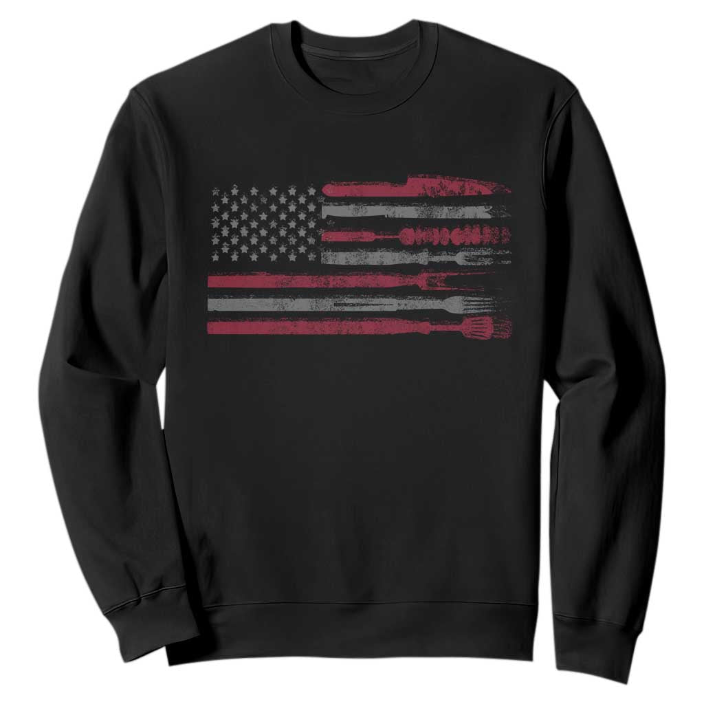 BBQ Sweatshirt With Red Line American Flag Meat Smoker Grilling Gifts TS10 Black Print Your Wear