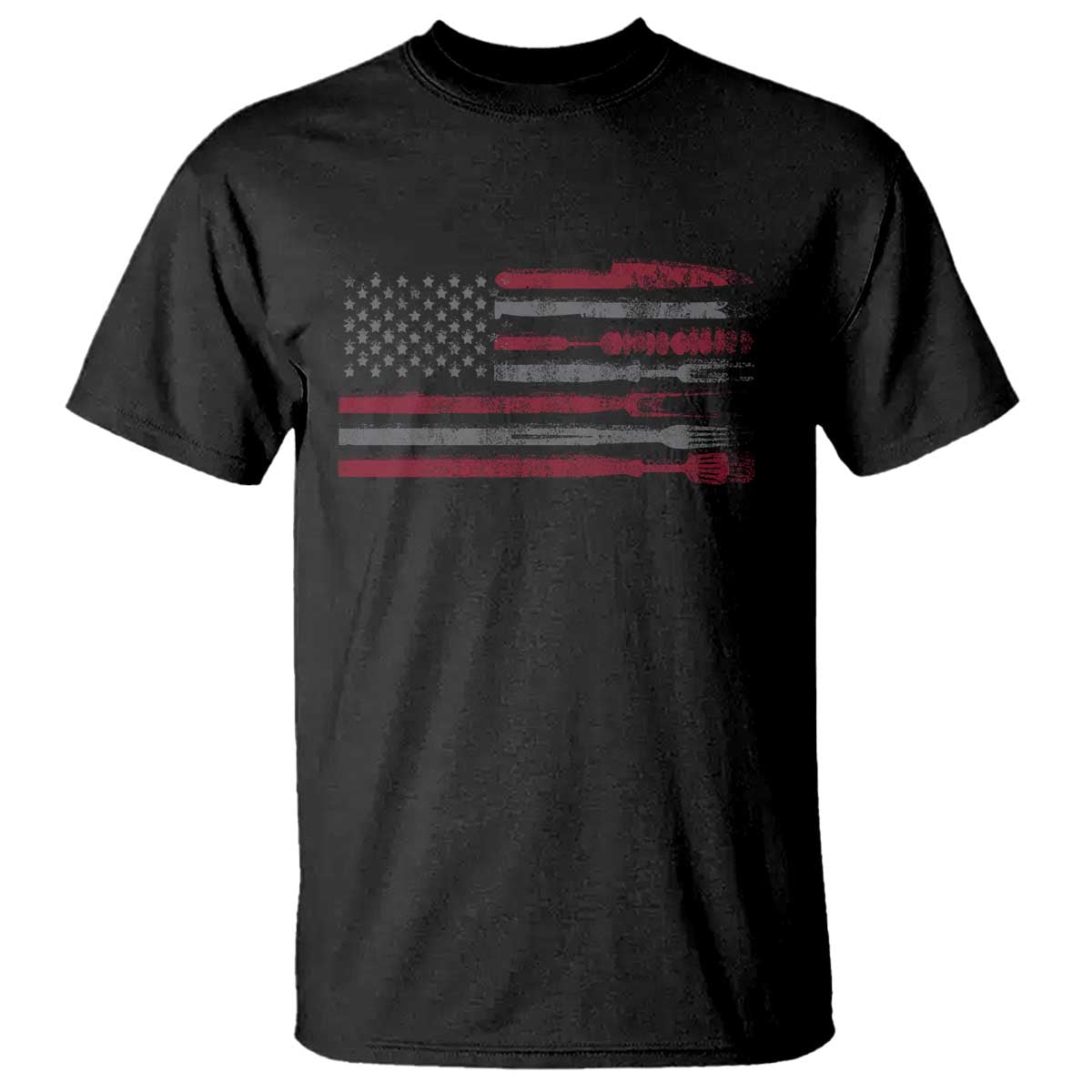BBQ T Shirt With Red Line American Flag Meat Smoker Grilling Gifts TS10 Black Print Your Wear
