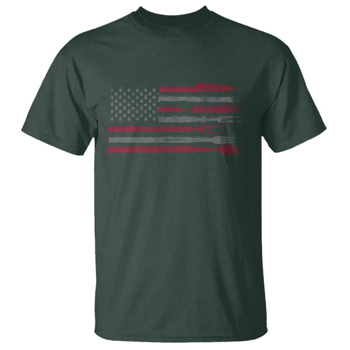 BBQ T Shirt With Red Line American Flag Meat Smoker Grilling Gifts TS10 Dark Forest Green Print Your Wear