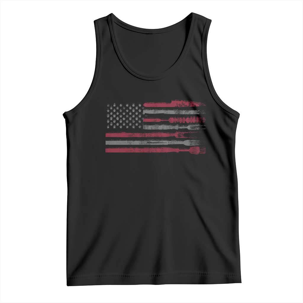 BBQ Tank Top With Red Line American Flag Meat Smoker Grilling Gifts TS10 Black Print Your Wear