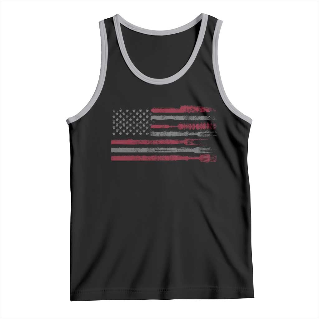 BBQ Tank Top With Red Line American Flag Meat Smoker Grilling Gifts TS10 Black Athletic Heather Print Your Wear