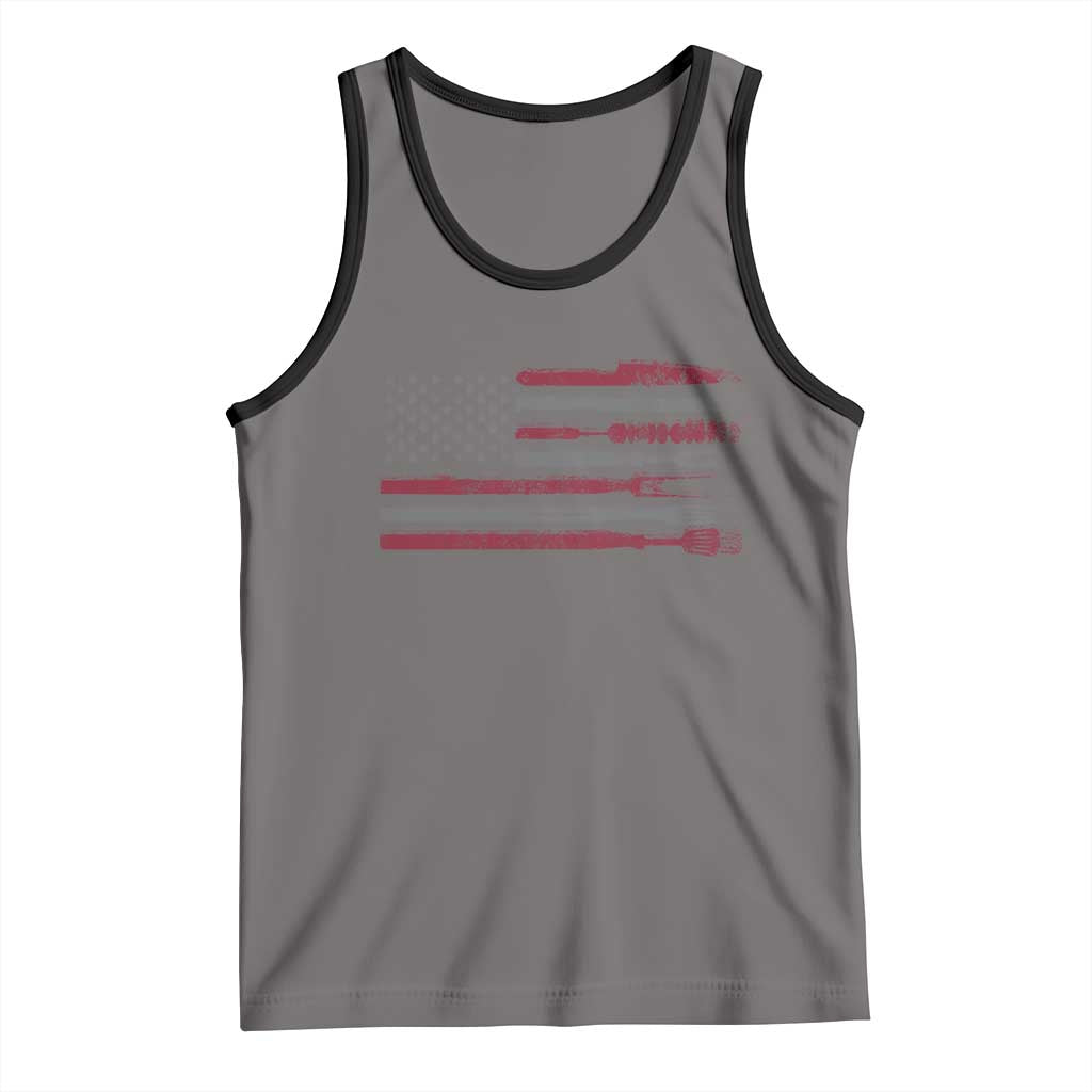 BBQ Tank Top With Red Line American Flag Meat Smoker Grilling Gifts TS10 Deep Heather Black Print Your Wear