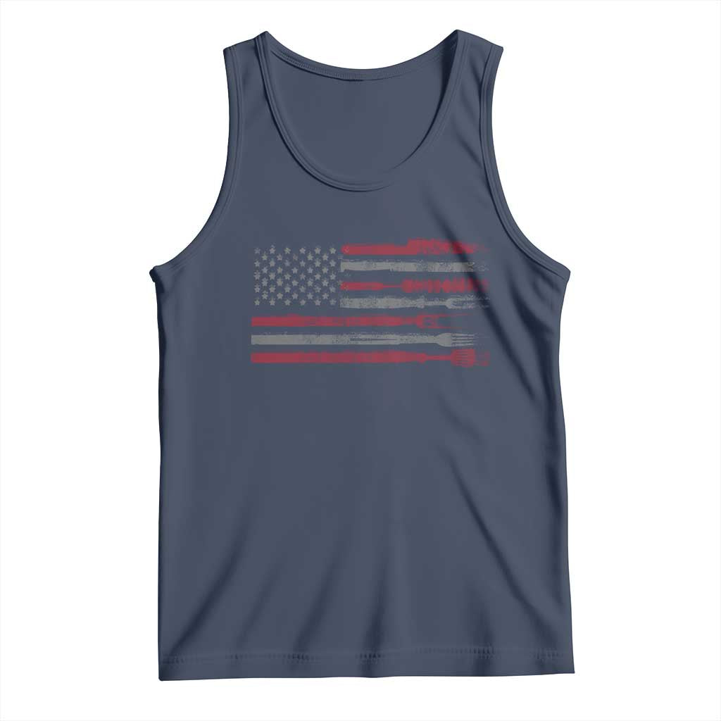 BBQ Tank Top With Red Line American Flag Meat Smoker Grilling Gifts TS10 Navy Print Your Wear