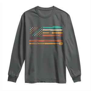 BBQ Long Sleeve Shirt With American Flag Brisket Butts Ribs and Freedom Grilling Gifts TS10 Dark Heather Print Your Wear