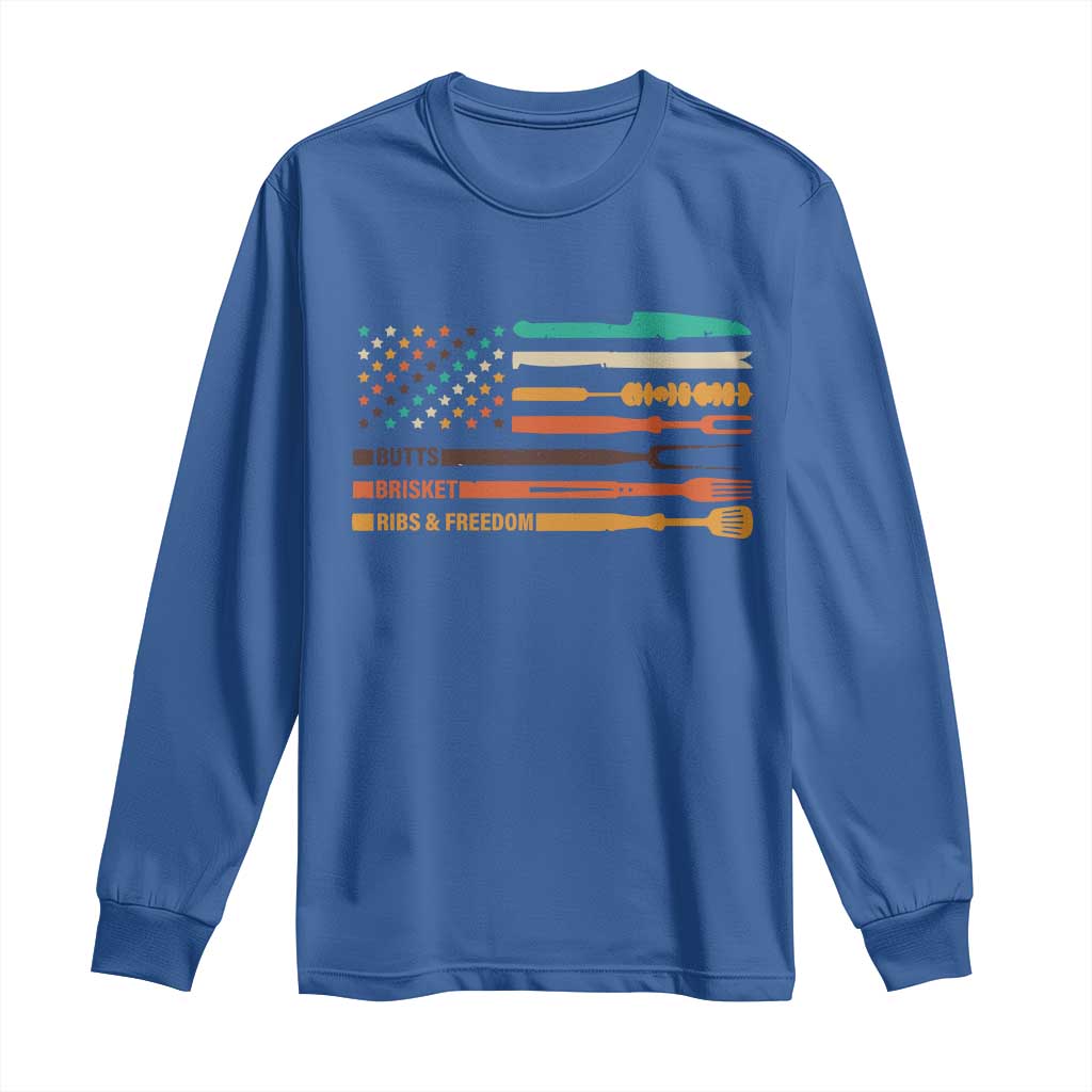 BBQ Long Sleeve Shirt With American Flag Brisket Butts Ribs and Freedom Grilling Gifts TS10 Royal Blue Print Your Wear