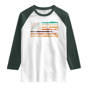 BBQ Raglan Shirt With American Flag Brisket Butts Ribs and Freedom Grilling Gifts TS10 White Dark Forest Green Print Your Wear