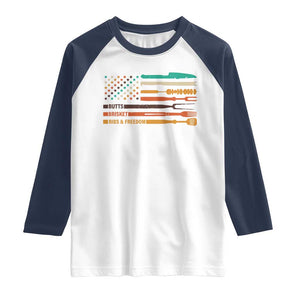 BBQ Raglan Shirt With American Flag Brisket Butts Ribs and Freedom Grilling Gifts TS10 White Navy Print Your Wear