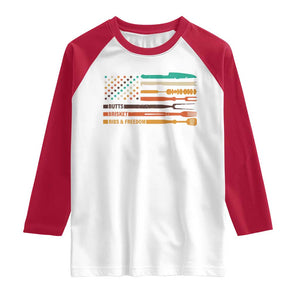 BBQ Raglan Shirt With American Flag Brisket Butts Ribs and Freedom Grilling Gifts TS10 White Red Print Your Wear