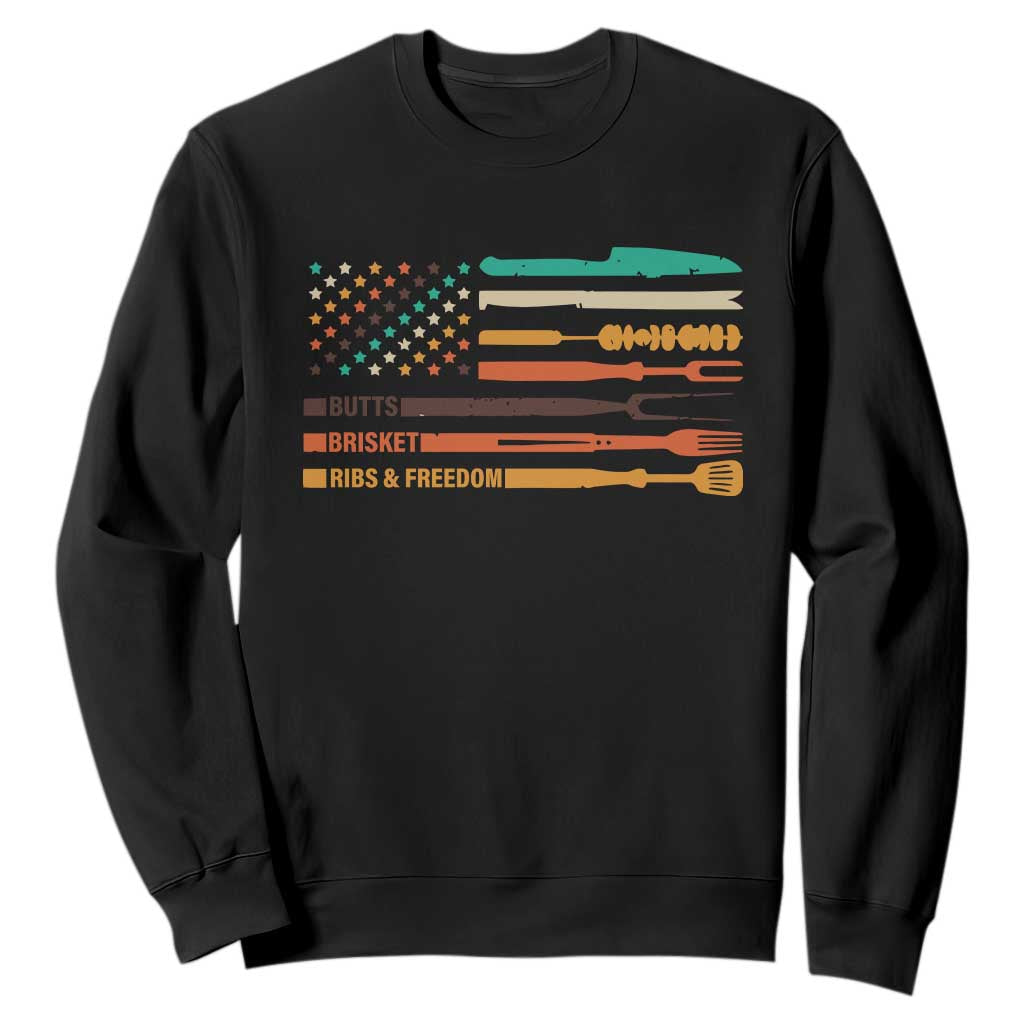 BBQ Sweatshirt With American Flag Brisket Butts Ribs and Freedom Grilling Gifts TS10 Black Print Your Wear