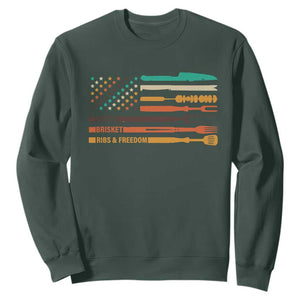 BBQ Sweatshirt With American Flag Brisket Butts Ribs and Freedom Grilling Gifts TS10 Dark Forest Green Print Your Wear