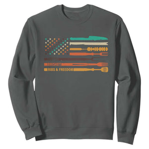 BBQ Sweatshirt With American Flag Brisket Butts Ribs and Freedom Grilling Gifts TS10 Dark Heather Print Your Wear