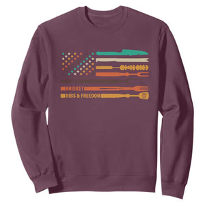 BBQ Sweatshirt With American Flag Brisket Butts Ribs and Freedom Grilling Gifts TS10 Maroon Print Your Wear