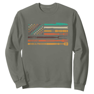 BBQ Sweatshirt With American Flag Brisket Butts Ribs and Freedom Grilling Gifts TS10 Military Green Print Your Wear