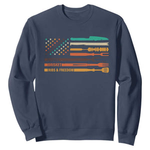 BBQ Sweatshirt With American Flag Brisket Butts Ribs and Freedom Grilling Gifts TS10 Navy Print Your Wear