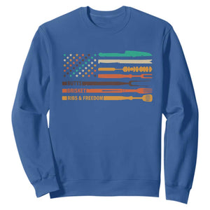 BBQ Sweatshirt With American Flag Brisket Butts Ribs and Freedom Grilling Gifts TS10 Royal Blue Print Your Wear