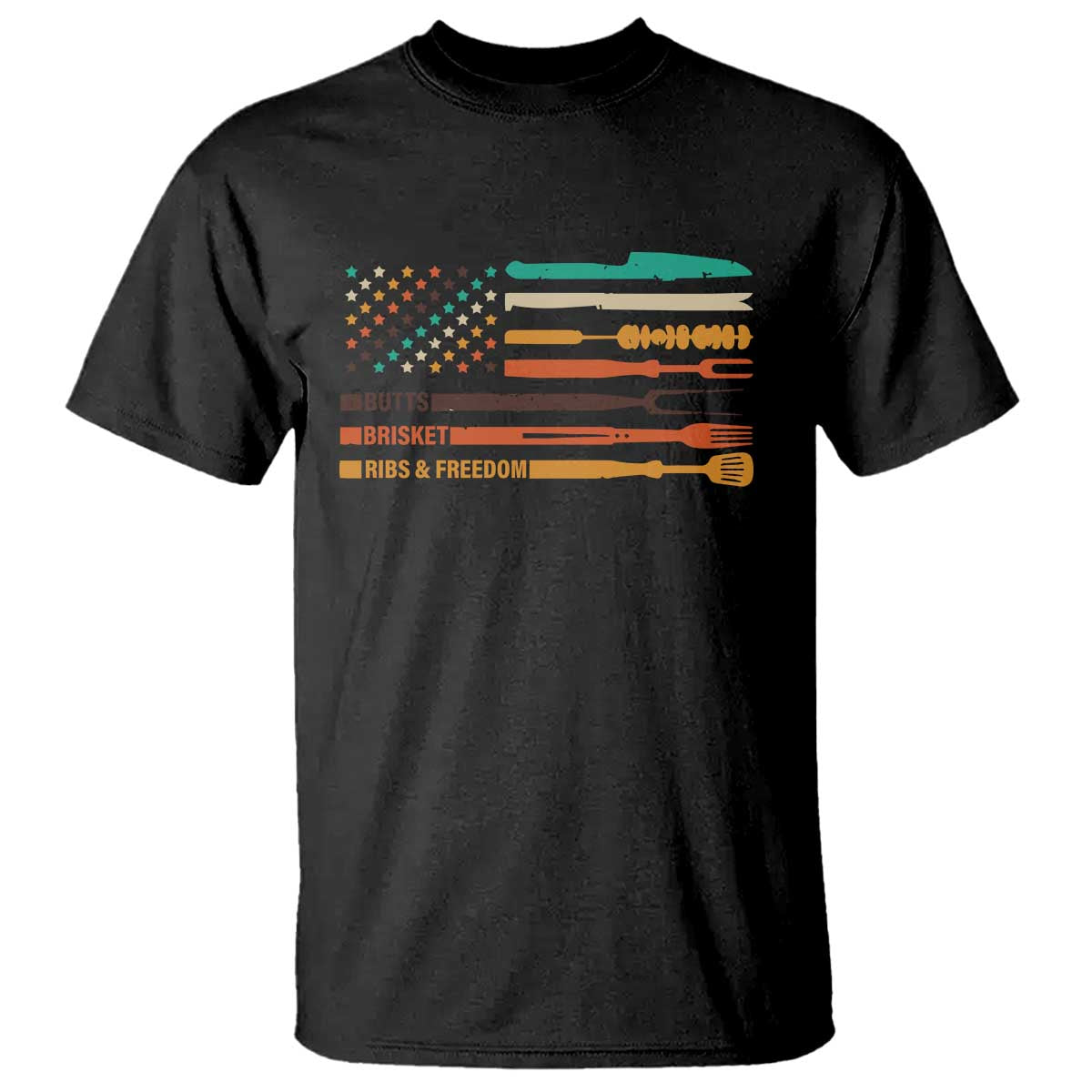 BBQ T Shirt With American Flag Brisket Butts Ribs and Freedom Grilling Gifts TS10 Black Print Your Wear