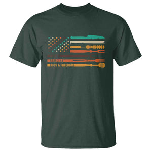 BBQ T Shirt With American Flag Brisket Butts Ribs and Freedom Grilling Gifts TS10 Dark Forest Green Print Your Wear