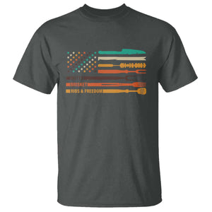 BBQ T Shirt With American Flag Brisket Butts Ribs and Freedom Grilling Gifts TS10 Dark Heather Print Your Wear