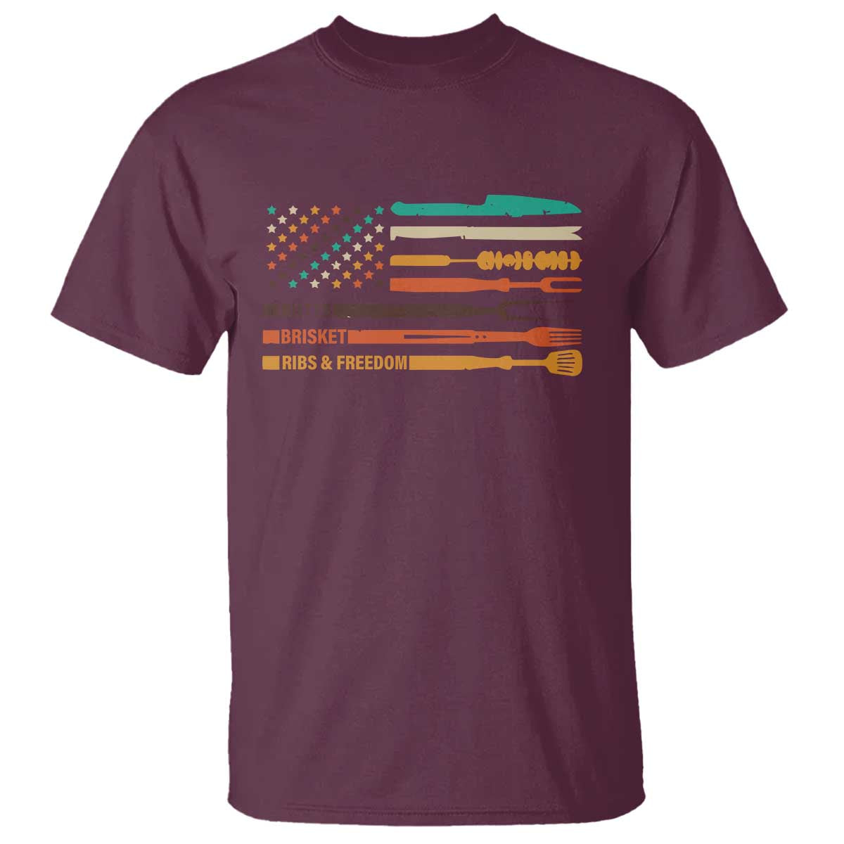 BBQ T Shirt With American Flag Brisket Butts Ribs and Freedom Grilling Gifts TS10 Maroon Print Your Wear
