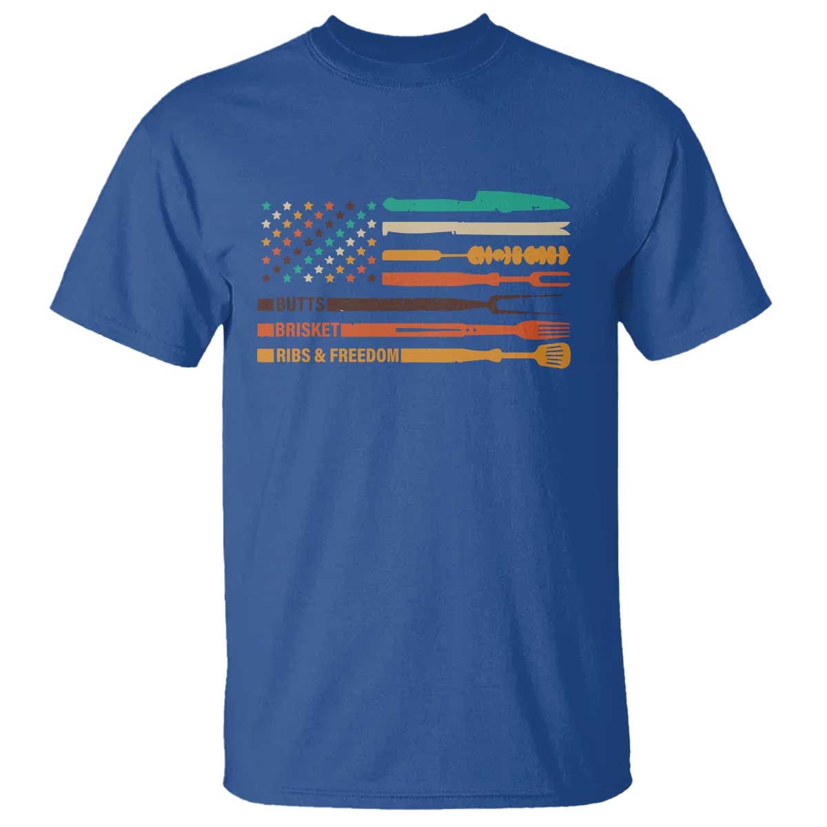 BBQ T Shirt With American Flag Brisket Butts Ribs and Freedom Grilling Gifts TS10 Royal Blue Print Your Wear