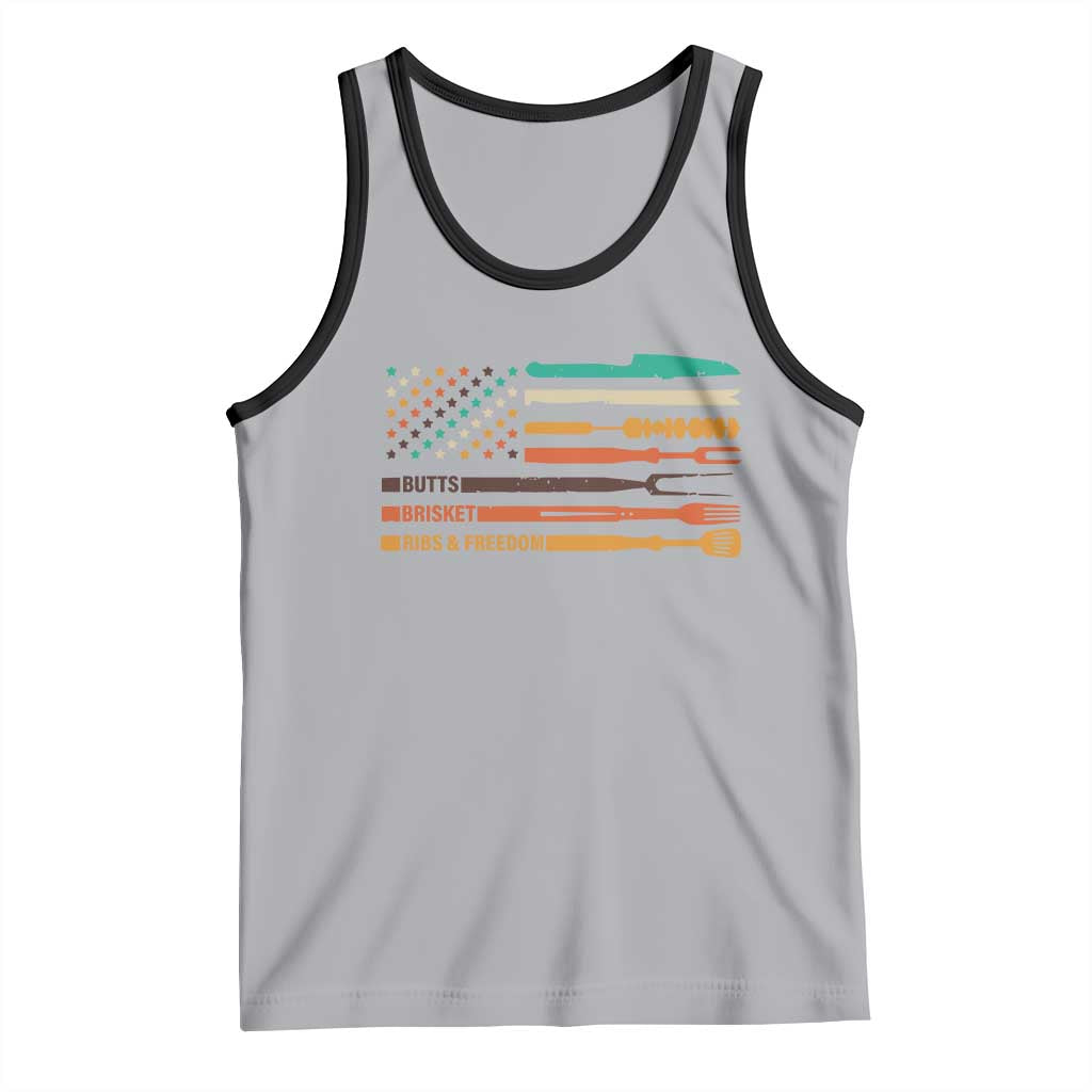 BBQ Tank Top With American Flag Brisket Butts Ribs and Freedom Grilling Gifts TS10 Athletic Heather Black Print Your Wear