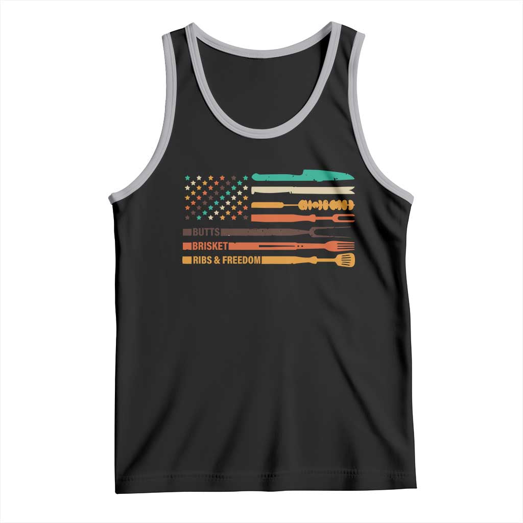 BBQ Tank Top With American Flag Brisket Butts Ribs and Freedom Grilling Gifts TS10 Black Athletic Heather Print Your Wear