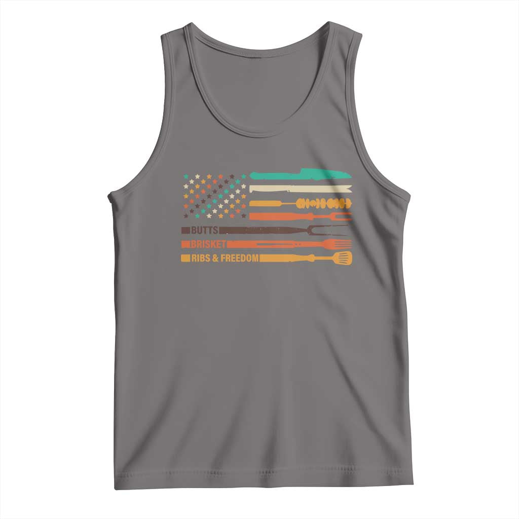 BBQ Tank Top With American Flag Brisket Butts Ribs and Freedom Grilling Gifts TS10 Deep Heather Print Your Wear