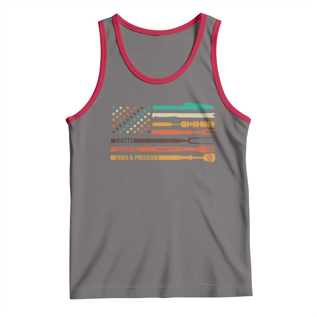 BBQ Tank Top With American Flag Brisket Butts Ribs and Freedom Grilling Gifts TS10 Deep Heather Red Print Your Wear