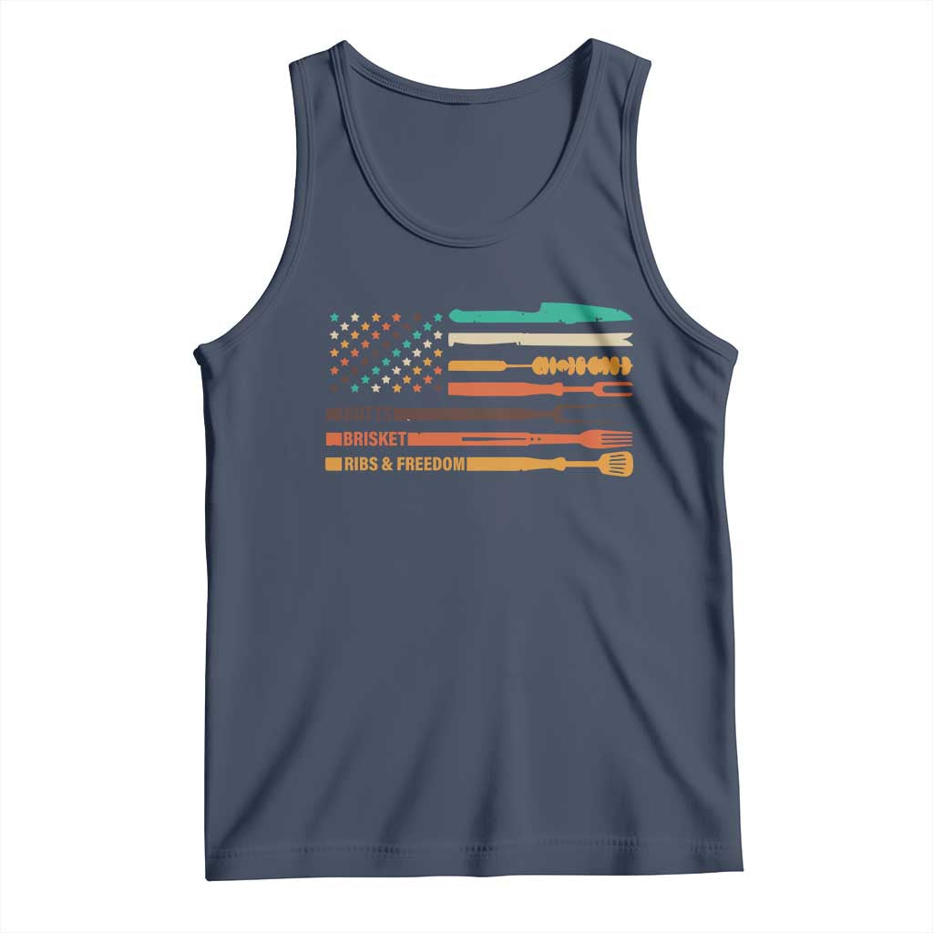 BBQ Tank Top With American Flag Brisket Butts Ribs and Freedom Grilling Gifts TS10 Navy Print Your Wear