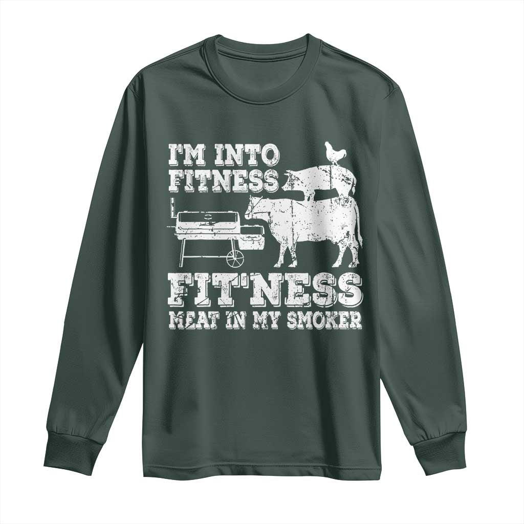 Funny BBQ Long Sleeve Shirt Meat Smoking Barbeque Griller Grilling Gifts TS10 Dark Forest Green Print Your Wear