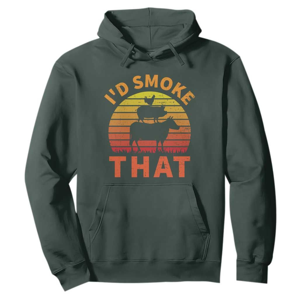 Funny BBQ Hoodie I'd Smoke That Barbecue Retro Grilling Gifts TS10 Dark Forest Green Print Your Wear