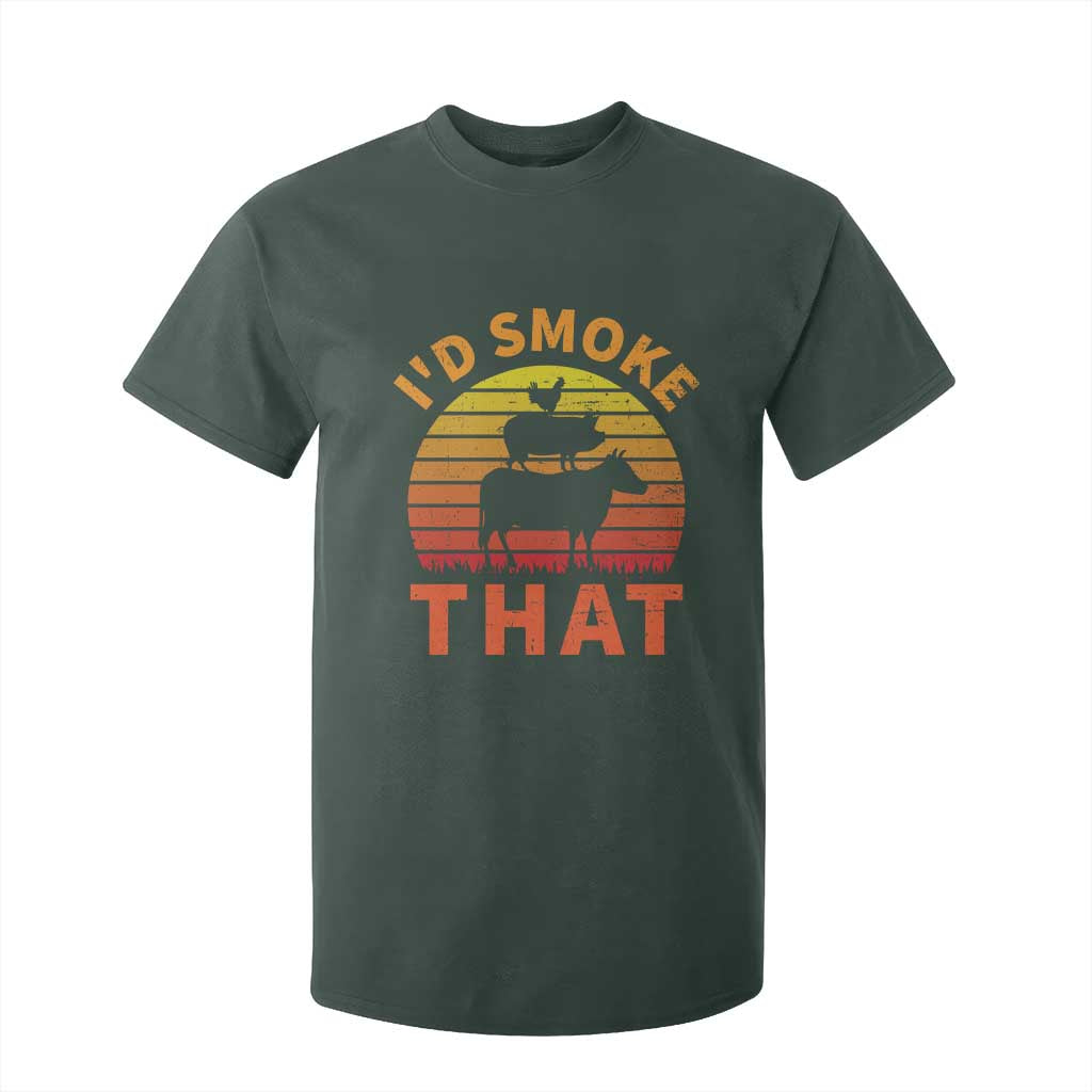 Funny BBQ T Shirt For Kid I'd Smoke That Barbecue Retro Grilling Gifts TS10 Dark Forest Green Print Your Wear