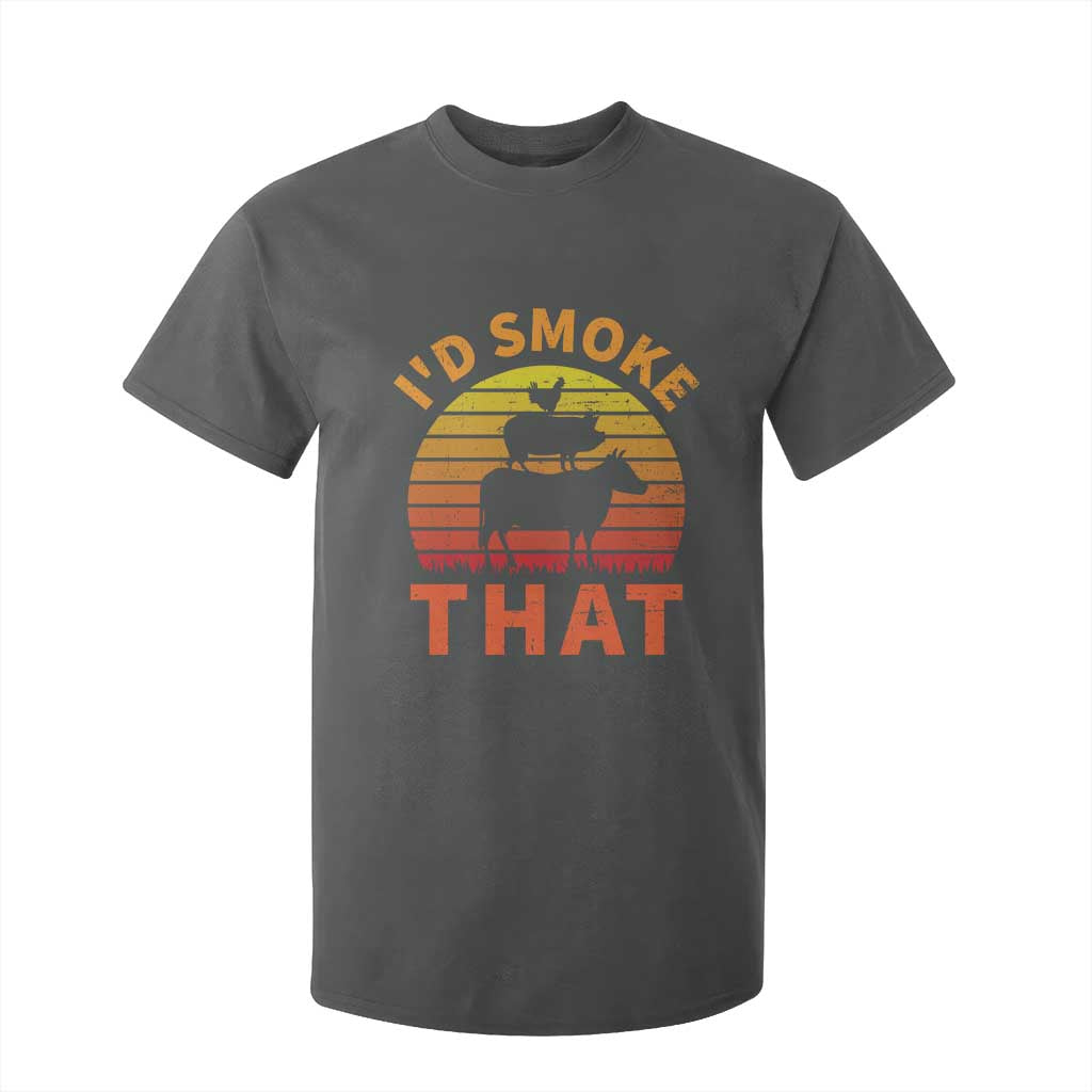 Funny BBQ T Shirt For Kid I'd Smoke That Barbecue Retro Grilling Gifts TS10 Dark Heather Print Your Wear
