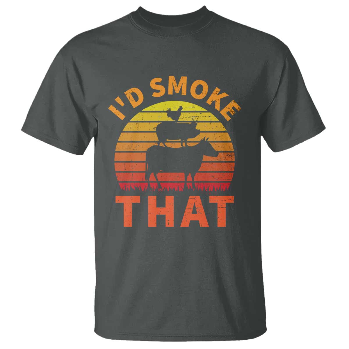 Funny BBQ T Shirt I'd Smoke That Barbecue Retro Grilling Gifts TS10 Dark Heather Print Your Wear