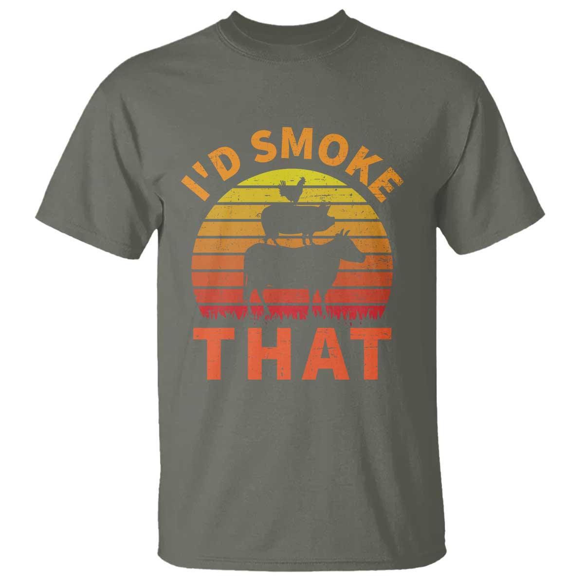 Funny BBQ T Shirt I'd Smoke That Barbecue Retro Grilling Gifts TS10 Military Green Print Your Wear
