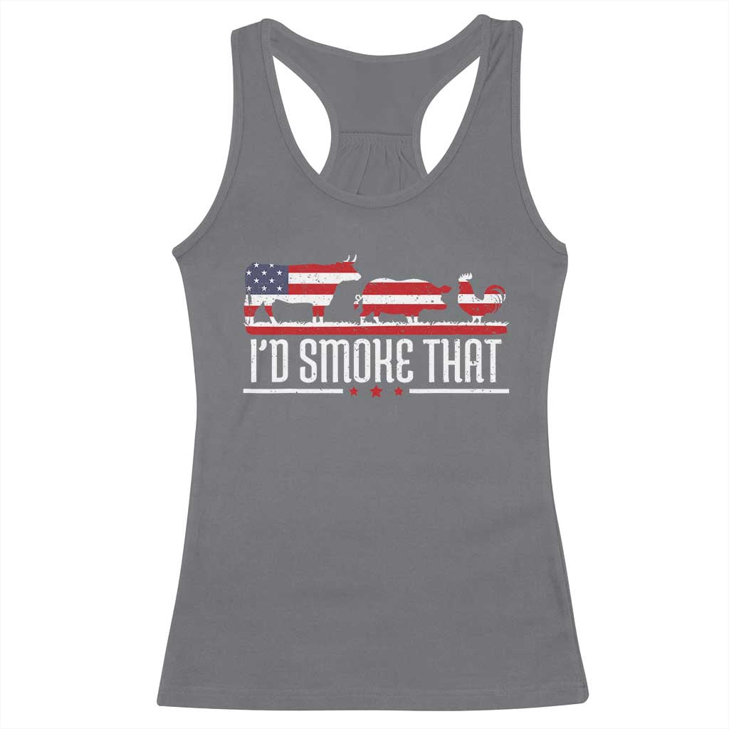 BBQ Racerback Tank Top 4th July I'd Smoke That Patriot Barbeque Cook Chef TS10 Charcoal Print Your Wear