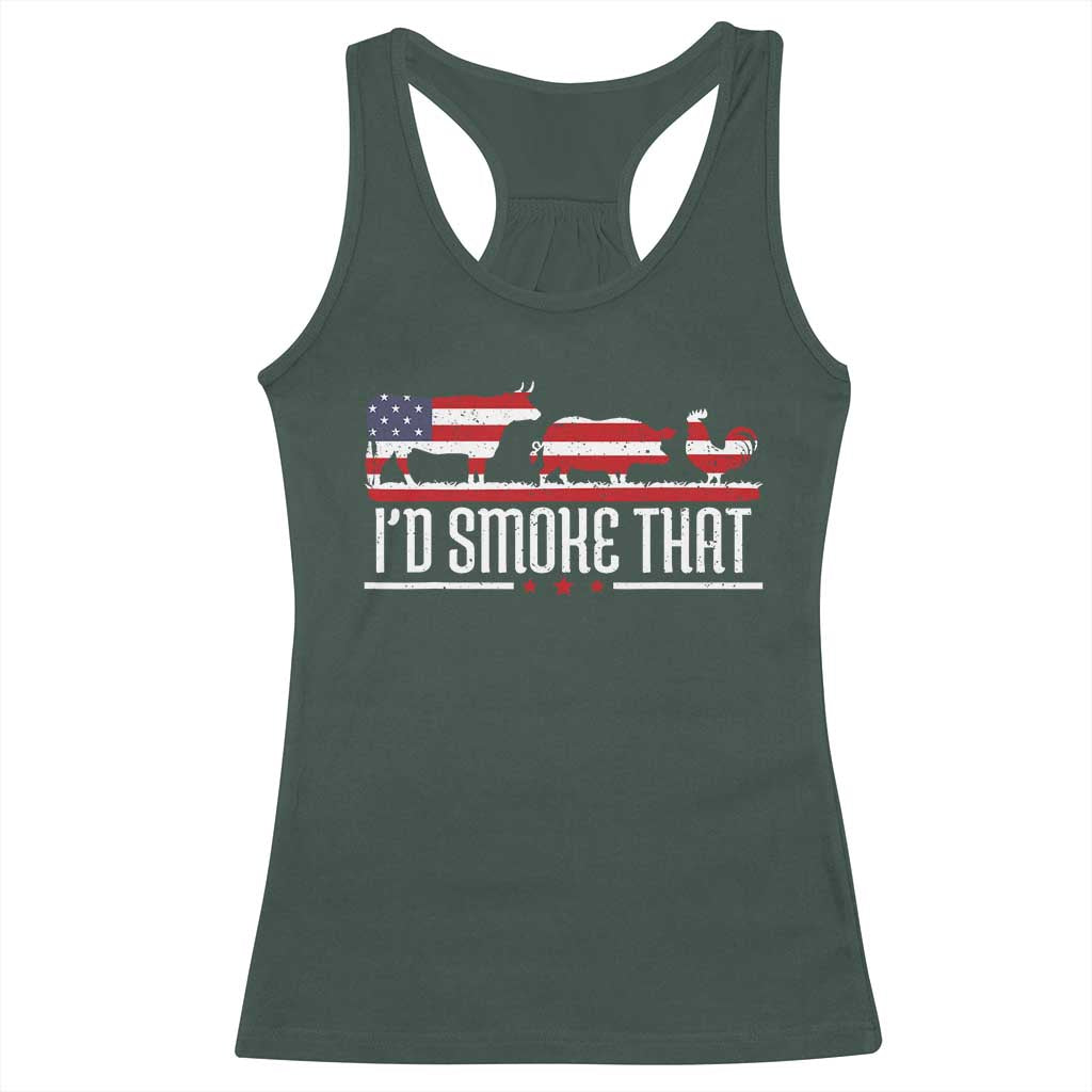 BBQ Racerback Tank Top 4th July I'd Smoke That Patriot Barbeque Cook Chef TS10 Dark Forest Green Print Your Wear